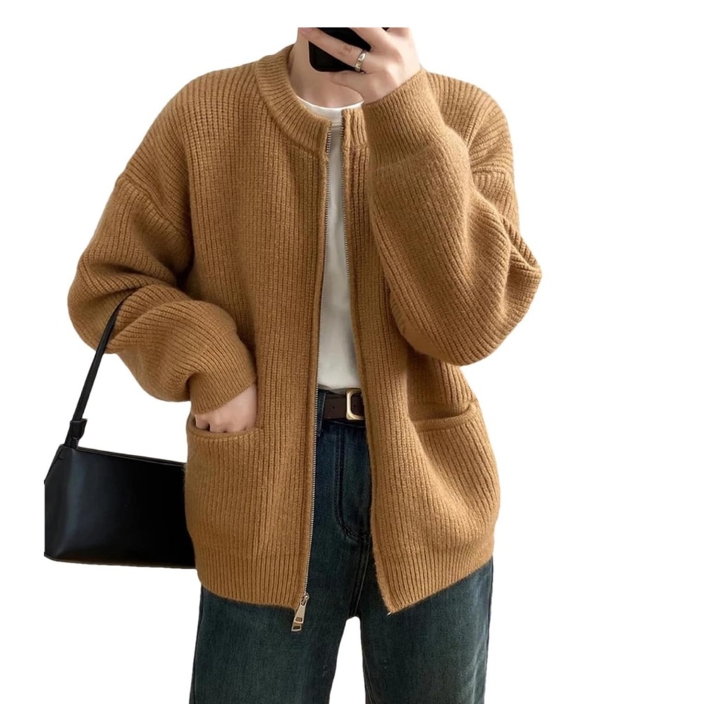 Sweater Jacket Zipper Knitted Cardigan Size Large - Picture 1 of 3